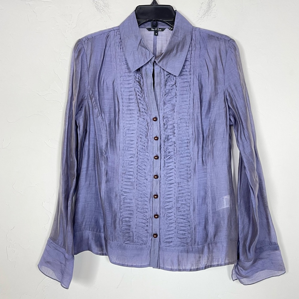 Nic + Zoe Blouse Shirt‎ Sheer Purple Pintuck Pleated Button Down Top Knit 2 PC